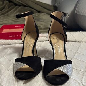 Jessica Simpson Black and Silver Heels